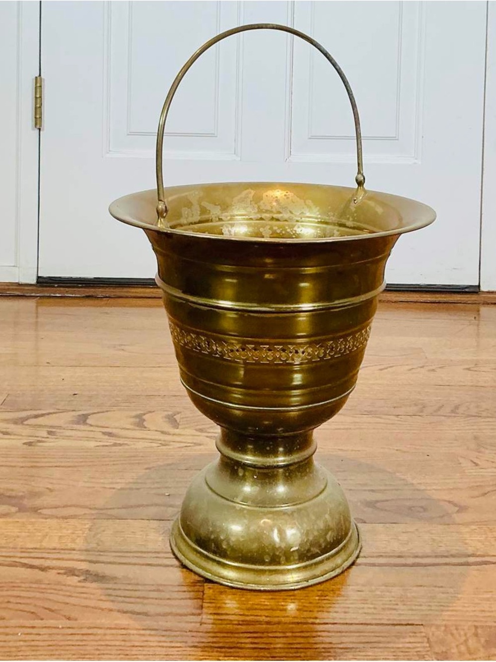 Brass Decorative Pedestal Urn with Handle - Gold Finish